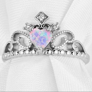 Sterling Silver Fire Opal Princess Crown Ring